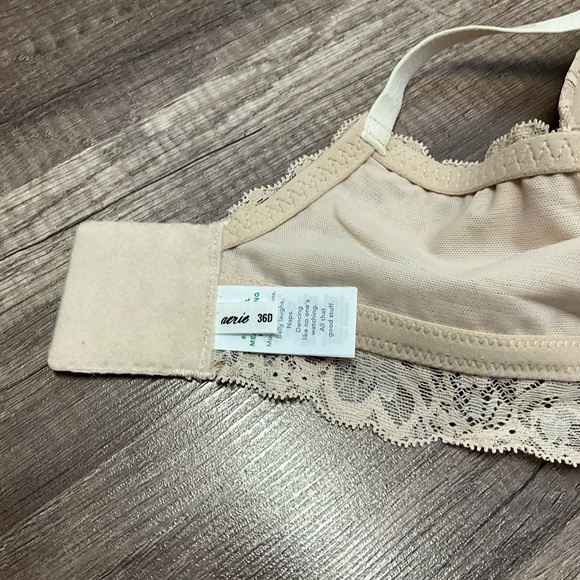 AERIE REAL HAPPY WIRELESS LIGHTLY LINED LACE BRA SIZE 36D IN NUDE NWT - Picture 4 of 4